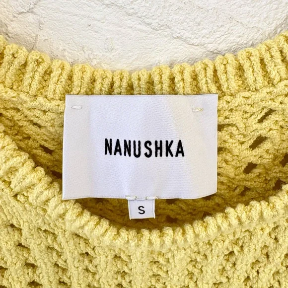 Nanushka Tula Oversized Open Crochet Knit Tank Top Yellow Small Linen Blend Boho - Picture 5 of 6